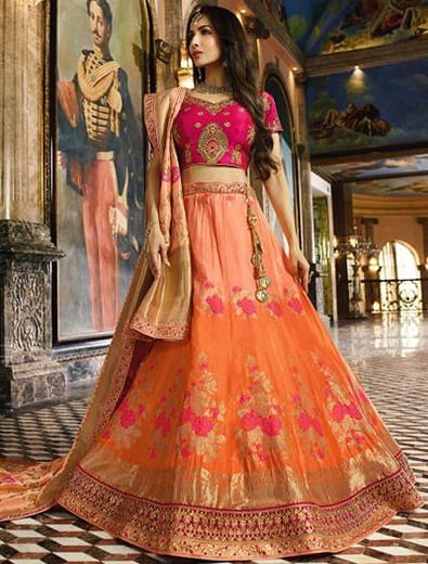 Pembe ve Turuncu Lehenga