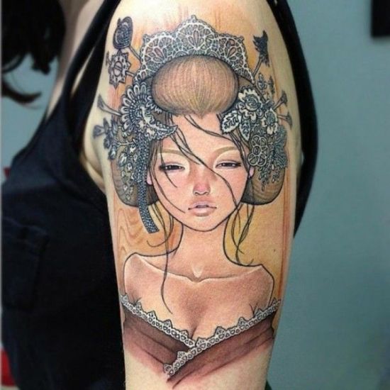 Anime Geisha tatuiruotės dizainas