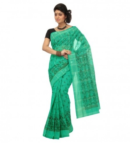 Tant Sarees -Yeşil Ve Krem Tant Cotton Saree 8