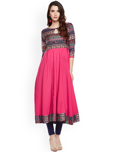 Baskılı Pembe Anarkalı Kurti