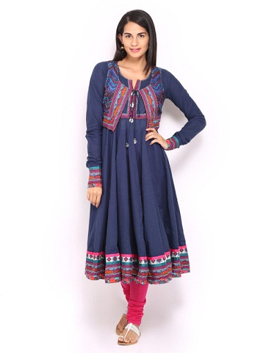 Lacivert Anarkali Kurti ile Bel Kaban