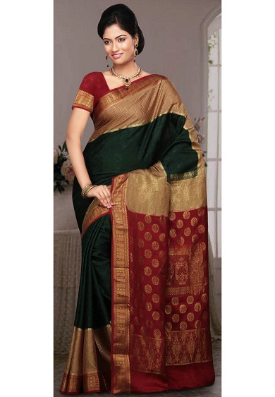 Naujausias žalias dizainas „Mysore Silk Saree“