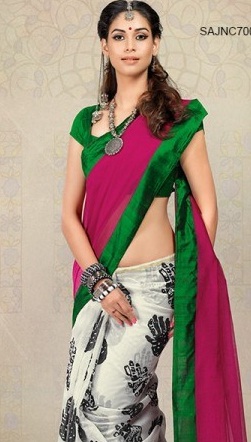 Rausvai raudona ir balta „Chanderi Silk Saree“