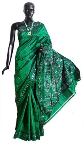 Baluchari Sarees-Baluchari Silk Saree (Yeşil) 9