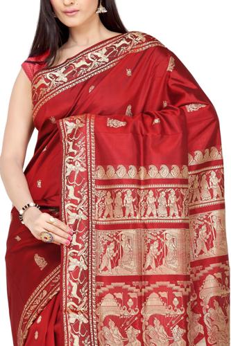 Baluchari Sarees-Kırmızı Baluchari Saree 11