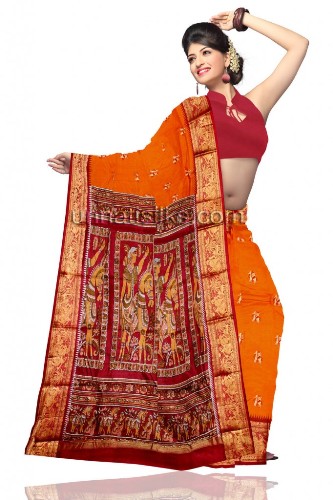 Baluchari Sarees-Turuncu Baluchari Silk Saree 13