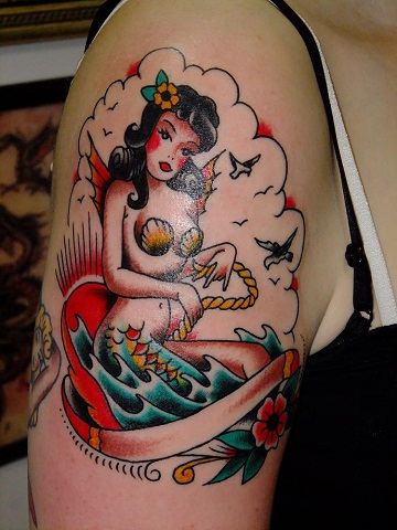 Mermaid Pin Up Girl tatuiruotė