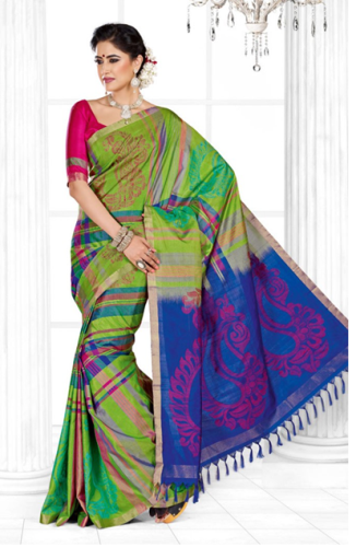 Pothys Sarees-žalia ir mėlyna „Mayuri Menpattu Silk Saree“ 5