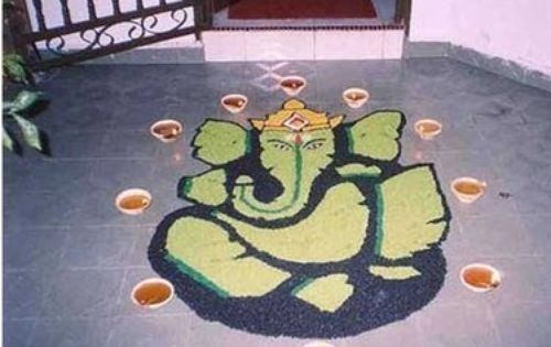 Hindu Rangoli dizainas - Ganesha Rangoli dizainas