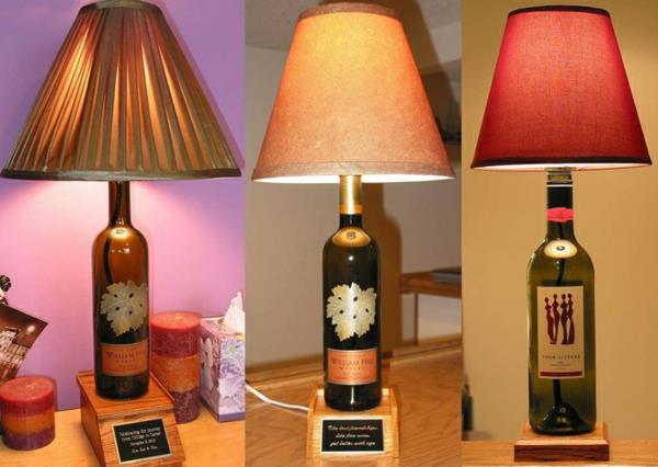 Ιδέες χειροτεχνίας για έργα DIY από μπουκάλια κρασιού, επιτραπέζια φωτιστικά, ξύλινες βάσεις
