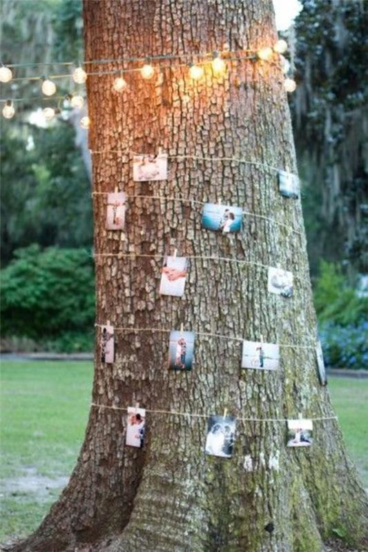 DIY γαμήλιες ιδέες διακόσμησης φωτογραφίες δέντρων φώτα νεράιδα