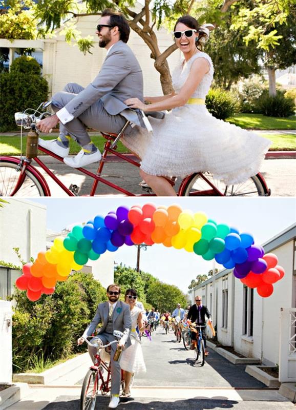 ευτυχισμένο ζευγάρι γάμοι ιδέες διακόσμησης ποδήλατο μπαλόνι