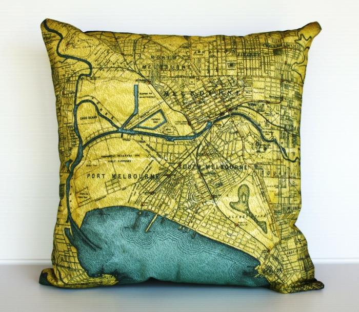 Design Interior Pillow world atlas map Melbourn