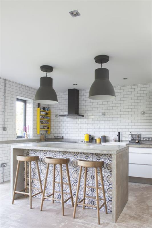 Πολυλειτουργικοί χώροι Kitchen island Stool Grey κυριαρχεί στον τοίχο από τούβλα βαμμένο σε λευκό χρώμα