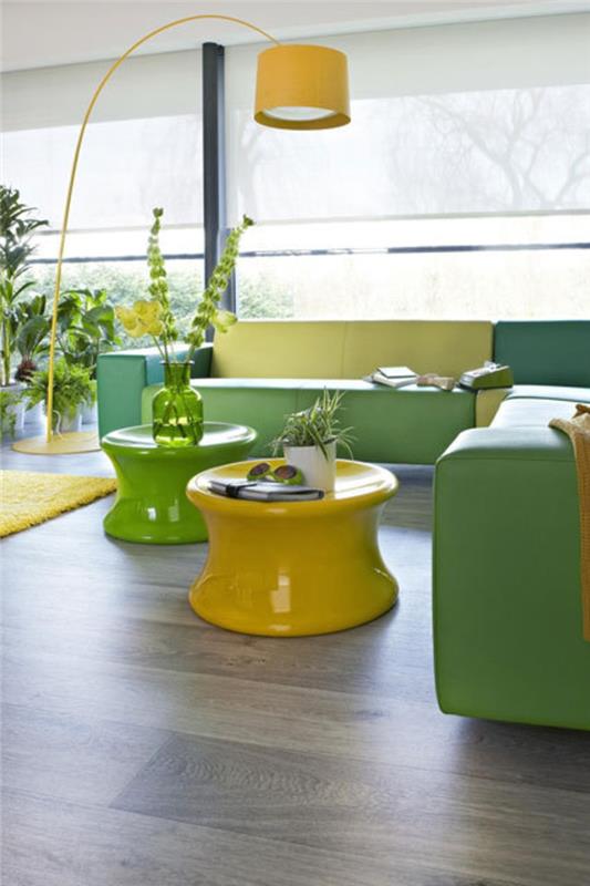 Ιδέες εσωτερικού σχεδιασμού μοντέρνα έπιπλα σαλονιού κίτρινο πράσινο