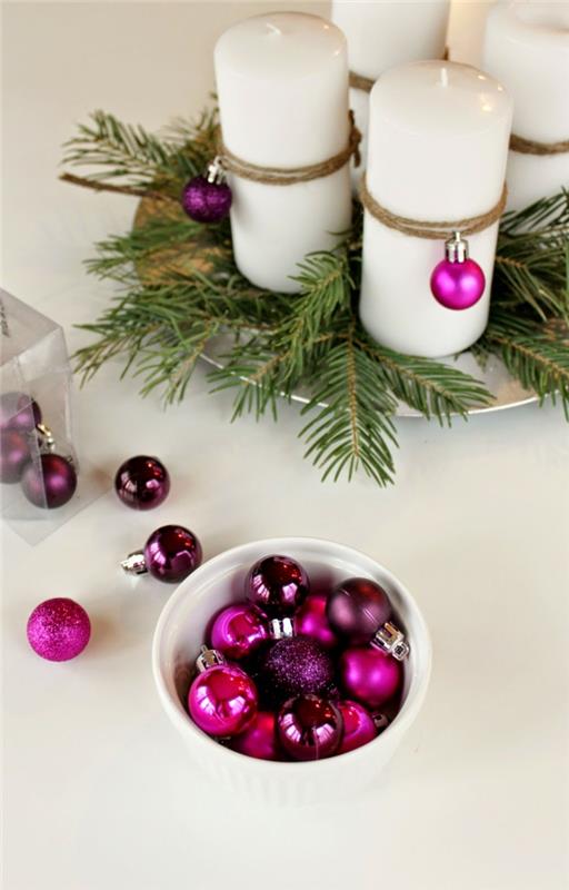 ιδέες advent στεφάνι diy deco ιδέες χριστουγεννιάτικα μοβ μενταγιόν