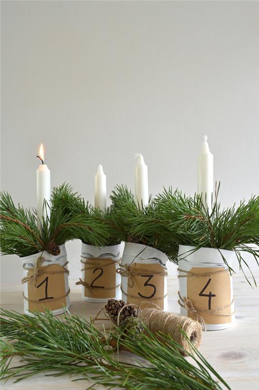 ιδέες advent στεφάνι τέσσερα λευκά κεριά αριθμοί deco ιδέες Χριστούγεννα