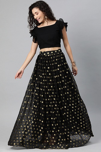 Juoda Georgette Lehenga