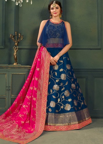 Mavi Çiçek Lehenga