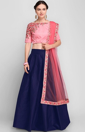 Düz Mavi Lehenga