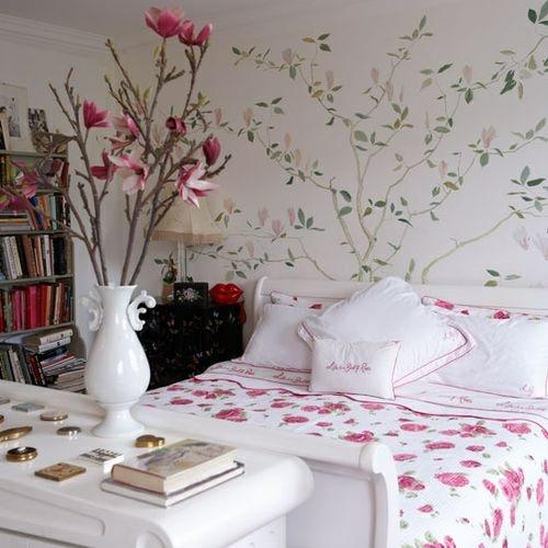 λουλούδι μοτίβο floral τοίχο κρεβάτι κρεβατοκάμαρα σχέδιο