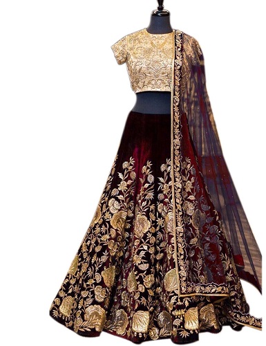 Yarı dikişli Brokar Lehenga