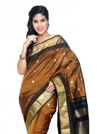 Kahverengi Kanchipuram Sari