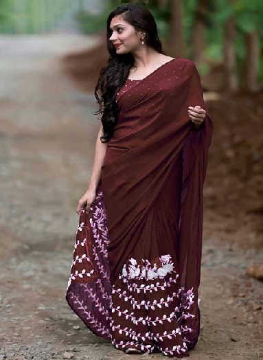 Kahverengi Georgette Sari