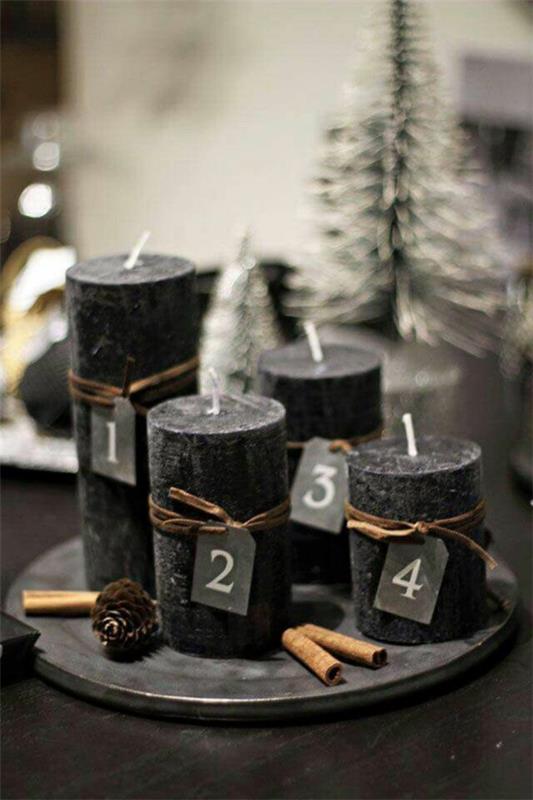 μίνιμαλ μαύρα κεριά diy advent στεφάνι