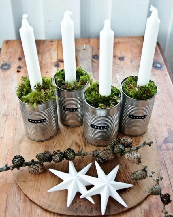 DIY ιδέες advent στεφάνι φτιάξτε μόνοι σας κονσέρβες λευκά κεριά