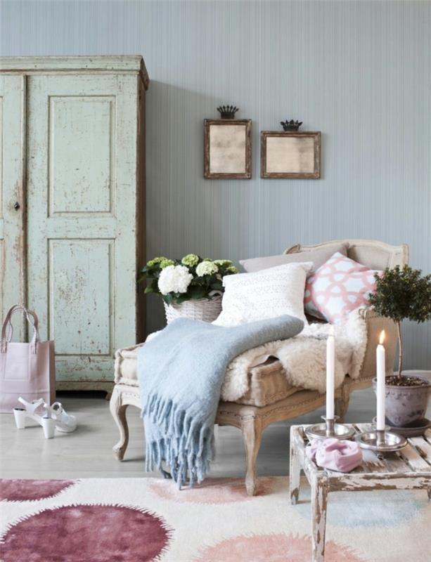 επίπλωση ιδεών shabby chic κεριά χαλί