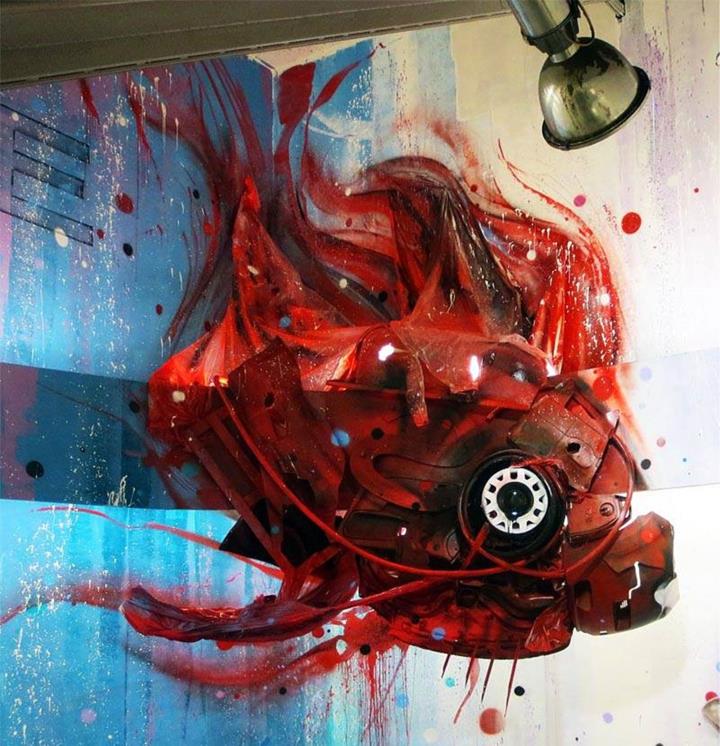 τέχνη από σκουπίδια street art καλλιτέχνης Bordalo Segundo fish