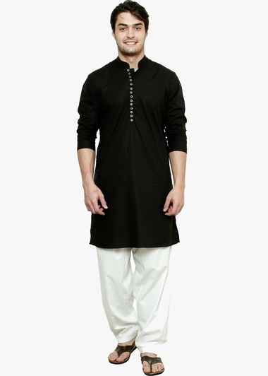 Solid Siyah Kurta Pijama