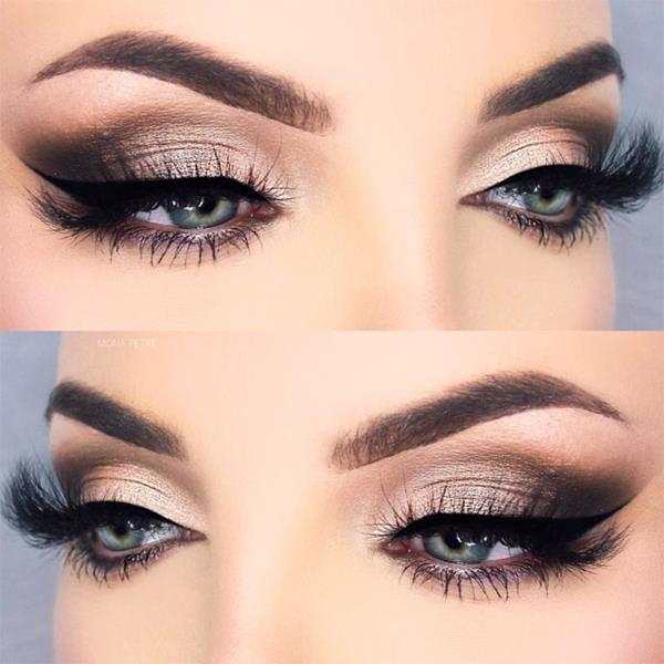 μακριές βλεφαρίδες smokey eyes μπλε μάτια make-up