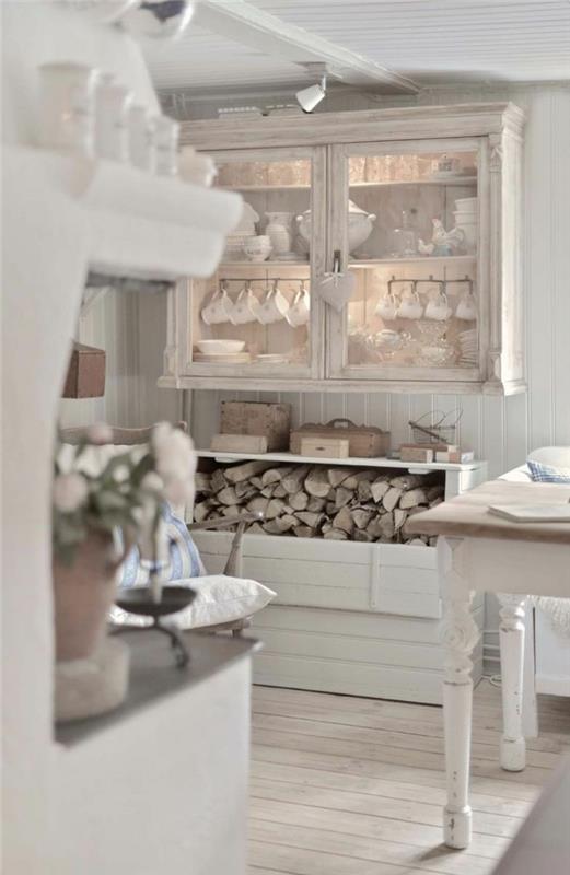 έπιπλα shabby chic κουζίνα με λευκό άνετο πάτωμα αίθουσας