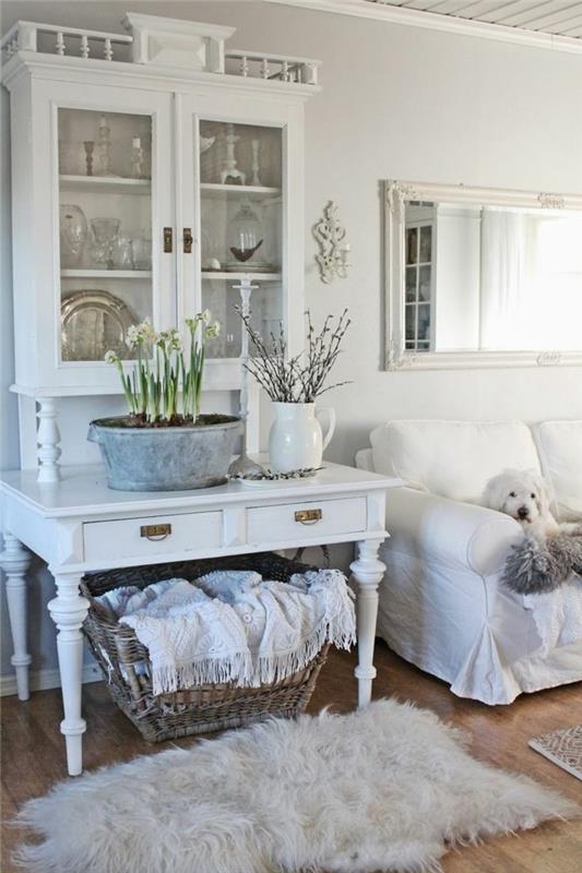 έπιπλα shabby chic λευκό χαλί χώρο αποθήκευσης ιδέες καλάθι σκυλί