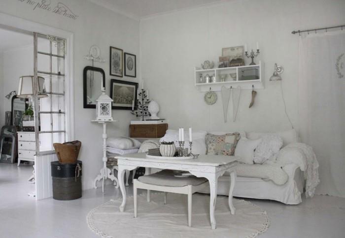 έπιπλα shabby chic λευκό σαλόνι με επίπλωση στρογγυλό χαλί