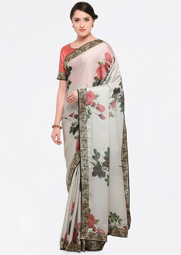 Satin Floral Saree