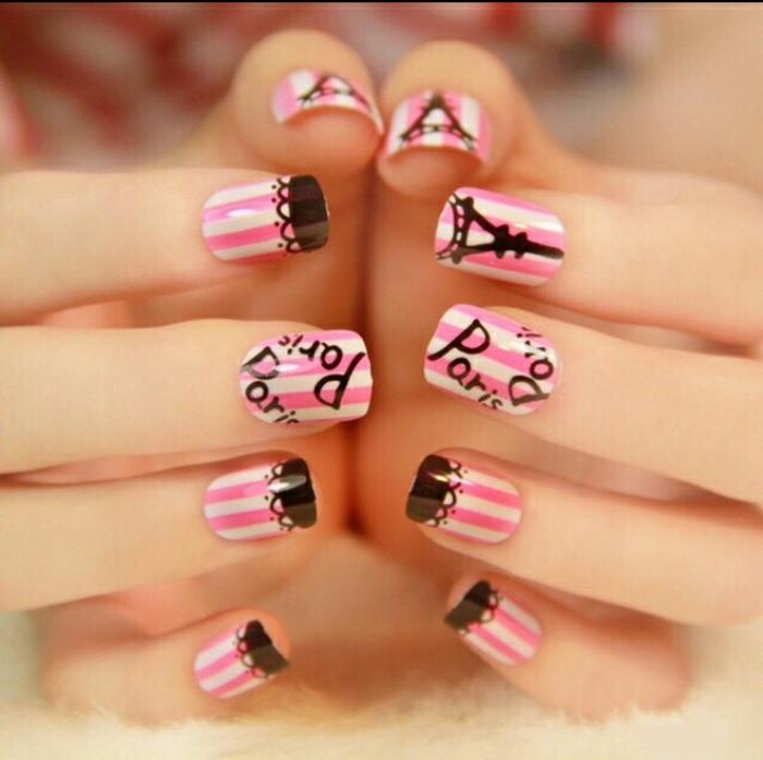 σχέδια νυχιών νύχια σχέδιο nailart paris μοτίβα ροζ λευκό μαύρο βερνίκι νυχιών gel νύχια