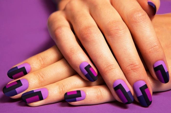 νύχια σχέδια νύχια nailart ορθογώνιο μοβ μοβ ροζ μαύρο