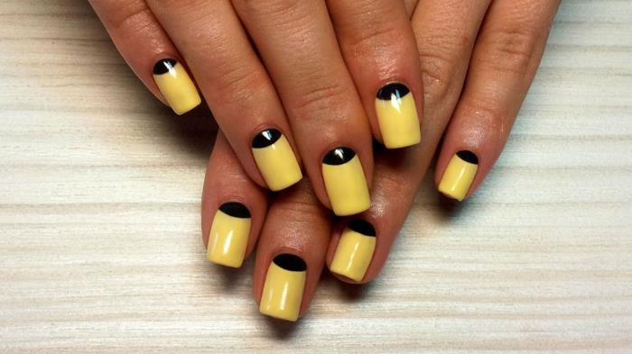 nageldesigns νυχιών σχέδιο nailart δίχρωμο τζελ νύχια γαλλικά νύχια κίτρινο μαύρο