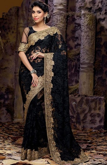 Etnik Siyah Trendy Parti Giyim Saree