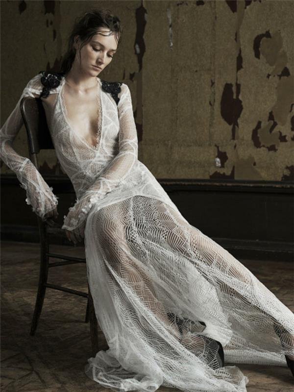 σέξι νυφικά λαιμόκοψη δαντέλα see through νυφικό vera wang