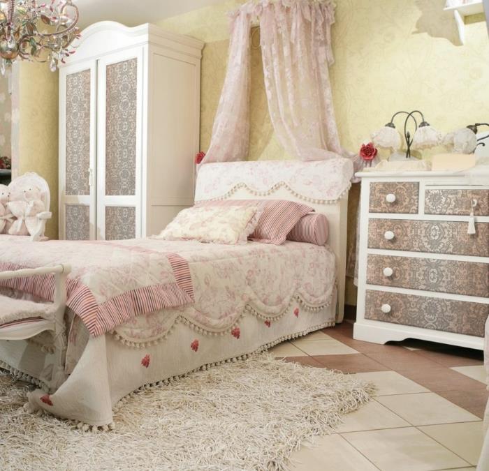 shabby chic dresser sideboard ντουλάπα μοτίβο κλασικό έπιπλα κρεβατοκάμαρας βαθύ πέλος χαλί λευκό