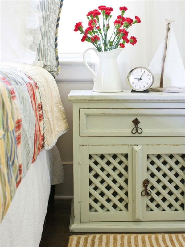 shabby chic έπιπλα ρομαντικό υπνοδωμάτιο μπουφέ ουδέτερο χρώμα παστέλ πράσινο