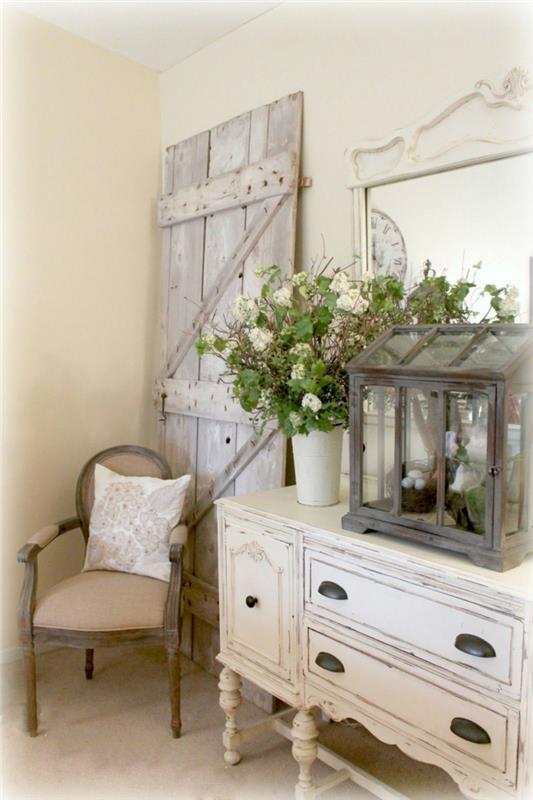 shabby chic dresser ρομαντικό υπνοδωμάτιο σαλόνι λευκό μπουφέ vintage στυλ παλιά ξύλινη πόρτα ρετρό καρέκλα