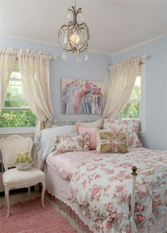 shabby chic στυλ κρεβατοκάμαρας ροζ χαλί κηροπήγιο