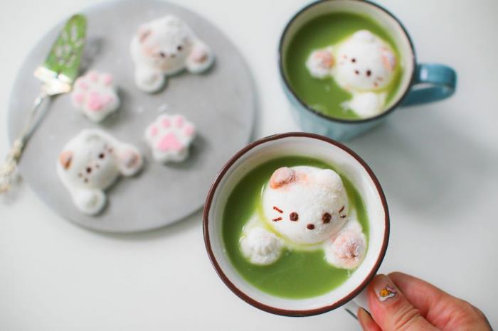 σνακ ιδέες λευκές γάτες marshmallows μπέικον matcha τσάι