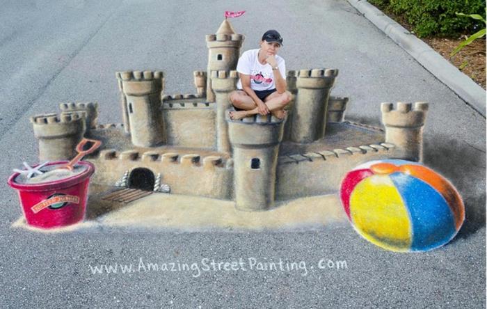 street art artist 3d κιμωλία street art κάστρο άμμου