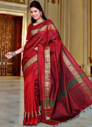 „Kanchi Cotton Silk Saree“ raudonai